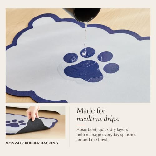 Scalloped Dog Feeding Mat (Navy / 22"L x 17"W)